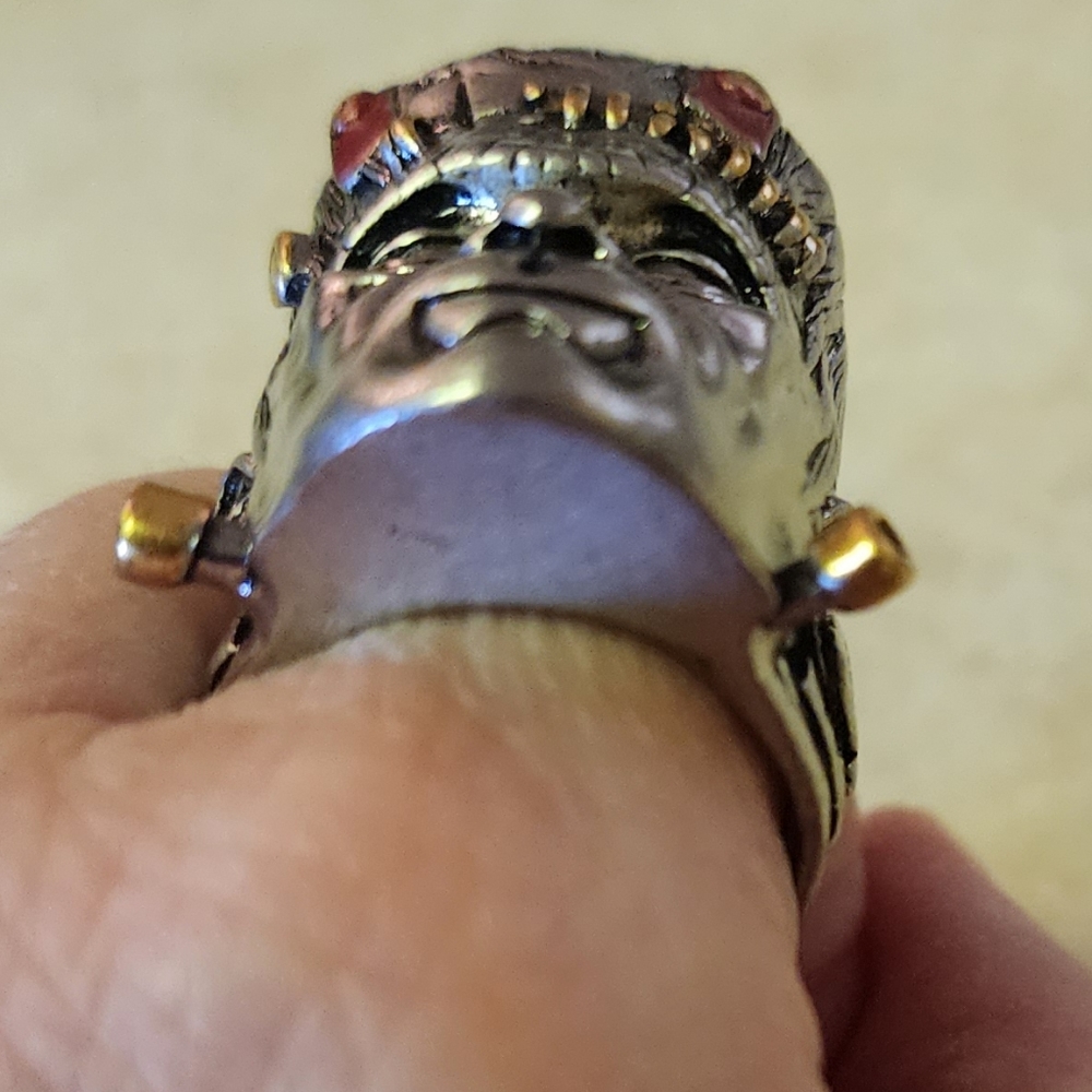 Frankenstein Face Statement Ring - Silver & Gold … - image 6